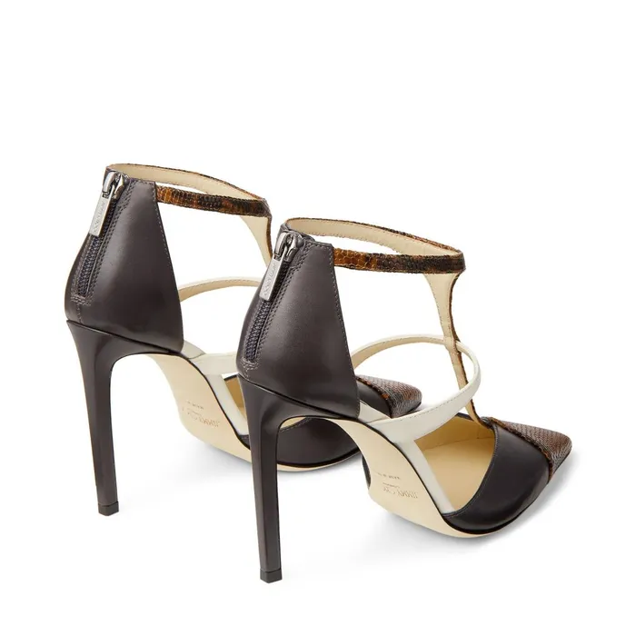 Saoni 100 Cuoio Snake Printed Leather Dusk Calf Leather And Latte Nappa Leather Pumps With T Strap Cuoiodusklatte Women JIMMY CHOO Pumps