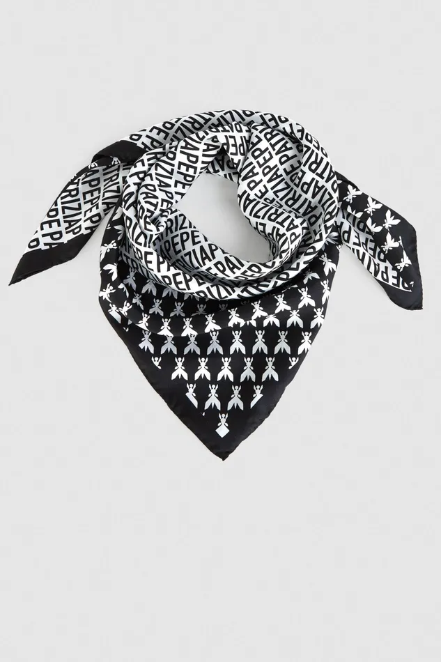 Scarves Women Patrizia Pepe Printed Silk Neckerchief Black and White