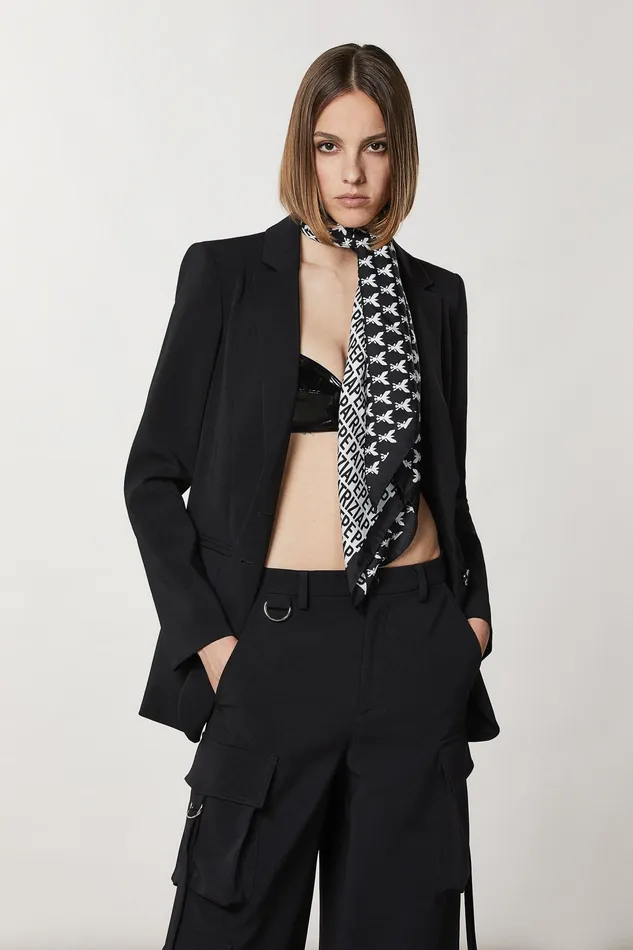 Scarves Women Patrizia Pepe Printed Silk Neckerchief Black and White