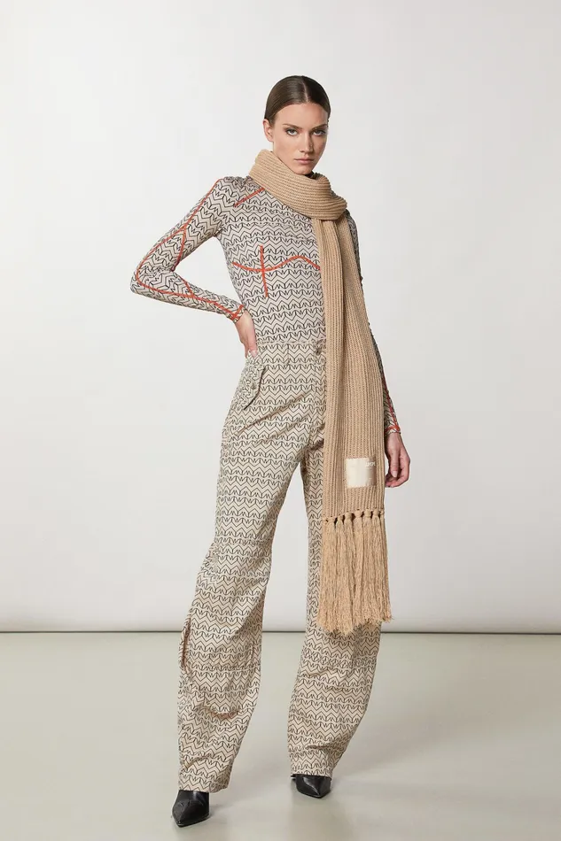 Scarves Women Patrizia Pepe Ribbed Wool Scarf Craft Beige
