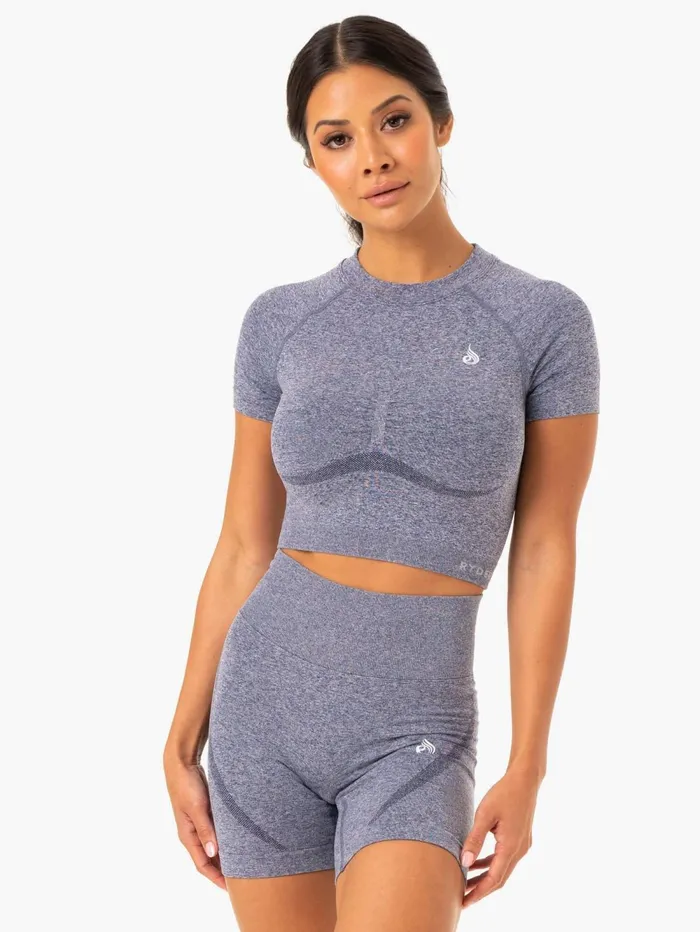 Sculpt Seamless TShirt 8211 Navy Marl Women Ryderwear TShirts