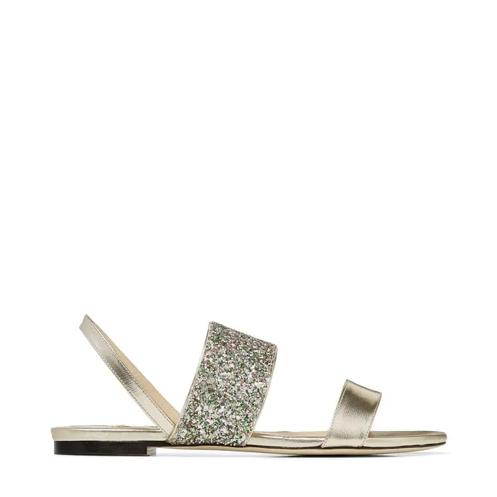 Seia Flat LightGold Metallic Nappa Leather Sandals With Peppermint Coarse Glitter Fabric Strap Light Goldpeppermint Women JIMMY CHOO Flats Seia Flat LightGold Metallic Nappa Leather Sandals With Peppermint Coarse Glitter Fabric Strap Light Goldpeppermint Women JIMMY CHOO Flats