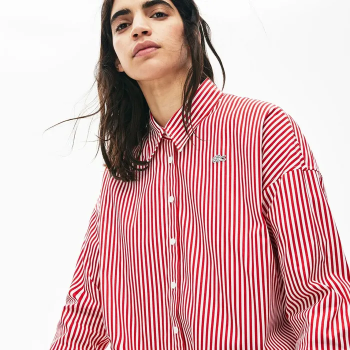 Shirts and Tops Lacoste Womens LIVE BoxyFit Striped Cotton Shirt WhiteRed For Sale Online Shirts and Tops Lacoste Womens LIVE BoxyFit Striped Cotton Shirt WhiteRed For Sale Online