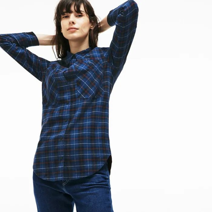 Shirts and Tops Lacoste Womens Slim Fit Stretch Check Cotton Canvas Shirt Navy BlueBlue Online Store Shirts and Tops Lacoste Womens Slim Fit Stretch Check Cotton Canvas Shirt Navy BlueBlue Online Store