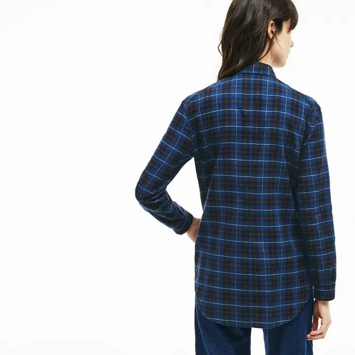 Shirts and Tops Lacoste Womens Slim Fit Stretch Check Cotton Canvas Shirt Navy BlueBlue Online Store