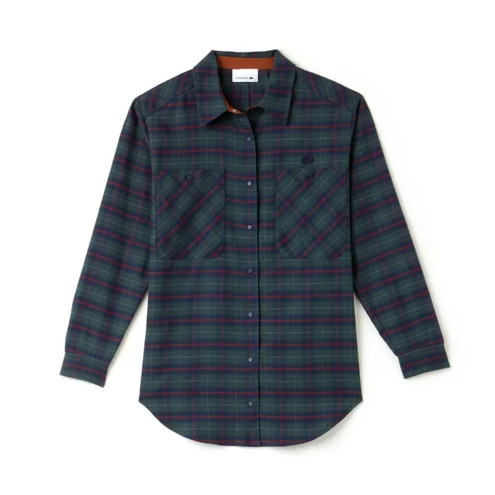 Shirts and Tops Lacoste Womens Slim Fit Stretch Check Cotton Canvas Shirt Navy BlueBlue Online Store