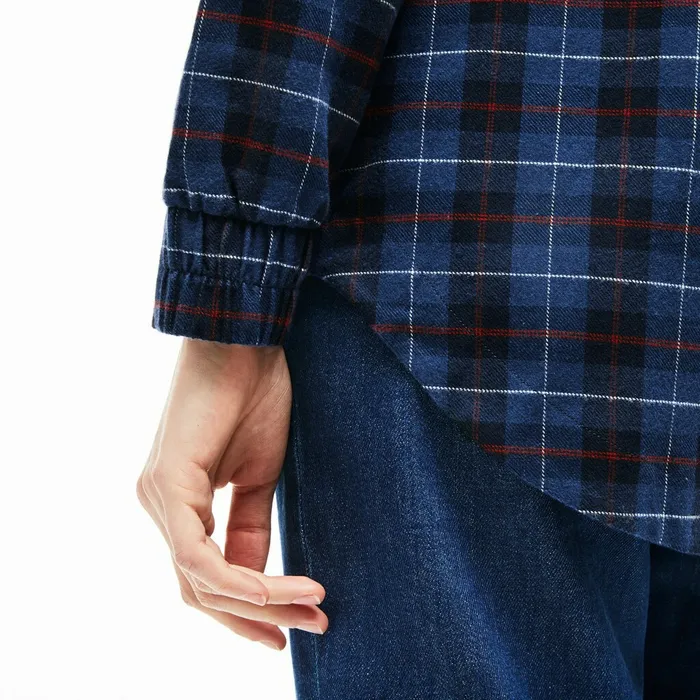 Shirts and Tops Lacoste Womens Slim Fit Stretch Check Cotton Canvas Shirt Navy BlueBlue Online Store