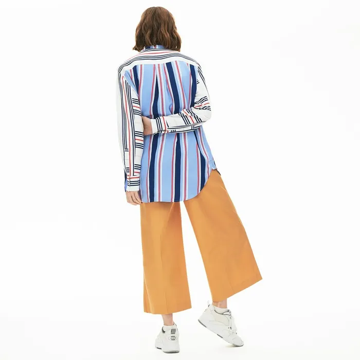 Shirts and Tops Lacoste Womens Striped Long Flowing Shirt PurpleWhiteNavy BlueRed Cheap On Sale