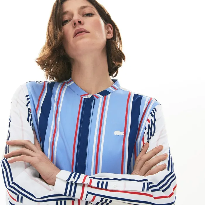 Shirts and Tops Lacoste Womens Striped Long Flowing Shirt PurpleWhiteNavy BlueRed Cheap On Sale