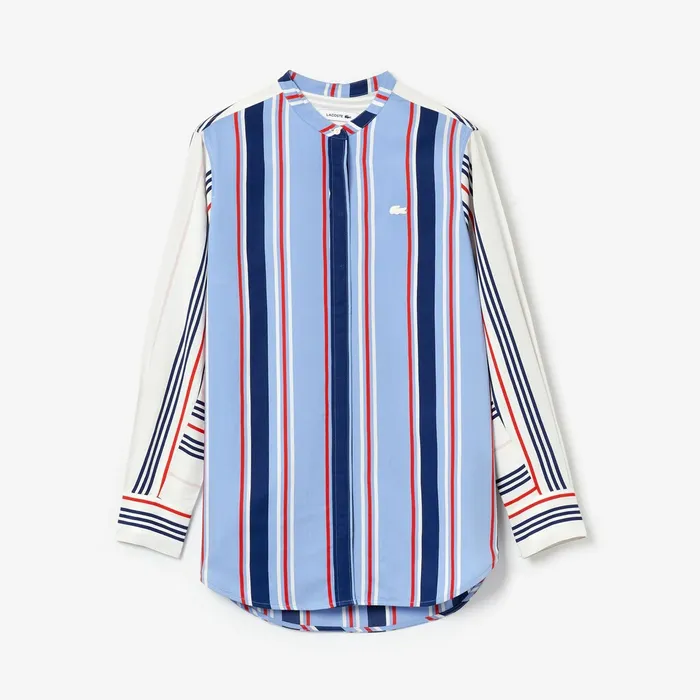 Shirts and Tops Lacoste Womens Striped Long Flowing Shirt PurpleWhiteNavy BlueRed Cheap On Sale