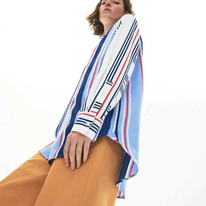 Shirts and Tops Lacoste Womens Striped Long Flowing Shirt PurpleWhiteNavy BlueRed Cheap On Sale
