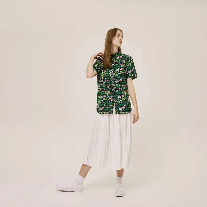 Shirts and Tops Lacoste Womens Unisex x Jeremyville Regular Fit Cotton Shirt Navy BlueWhite Outlet Factory
