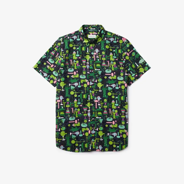 Shirts and Tops Lacoste Womens Unisex x Jeremyville Regular Fit Cotton Shirt Navy BlueWhite Outlet Factory
