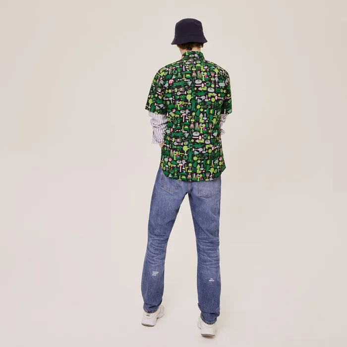 Shirts and Tops Lacoste Womens Unisex x Jeremyville Regular Fit Cotton Shirt Navy BlueWhite Outlet Factory