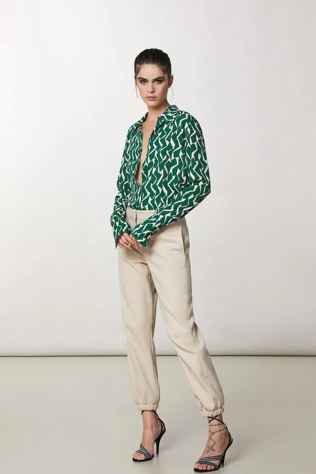 Shirts Women Patrizia Pepe Geometric Green Print Shirt Geometric Green