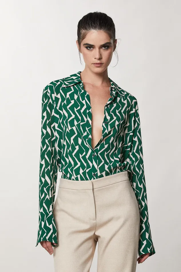 Shirts Women Patrizia Pepe Geometric Green Print Shirt Geometric Green