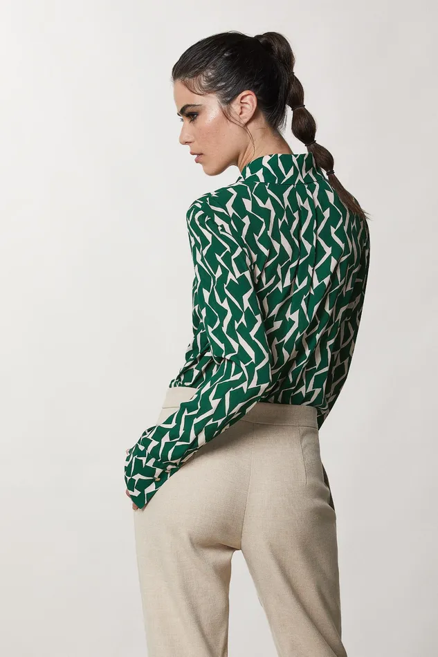 Shirts Women Patrizia Pepe Geometric Green Print Shirt Geometric Green