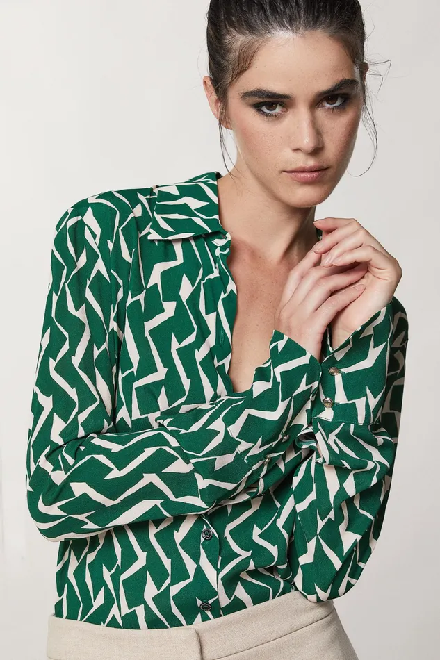 Shirts Women Patrizia Pepe Geometric Green Print Shirt Geometric Green