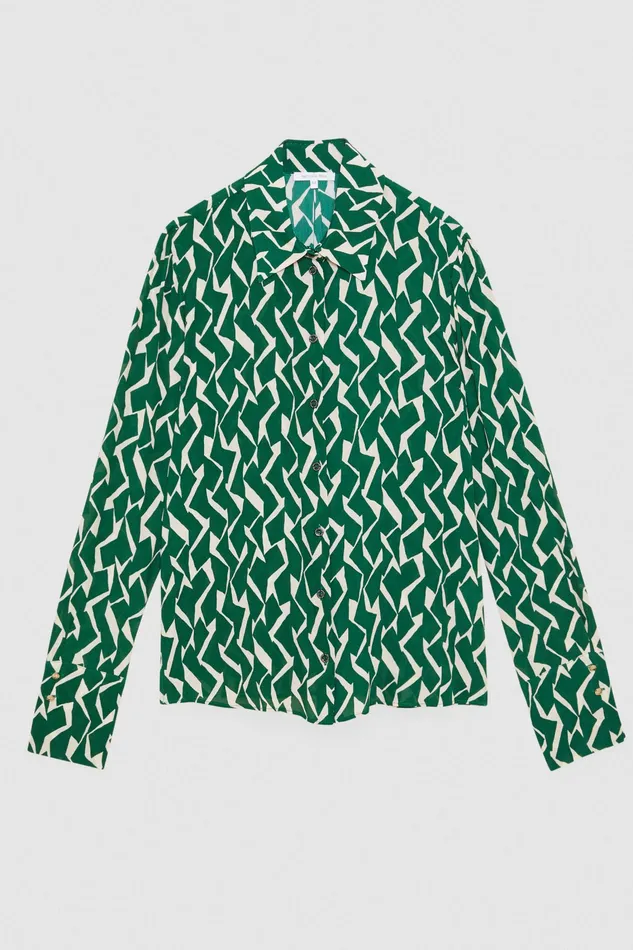 Shirts Women Patrizia Pepe Geometric Green Print Shirt Geometric Green