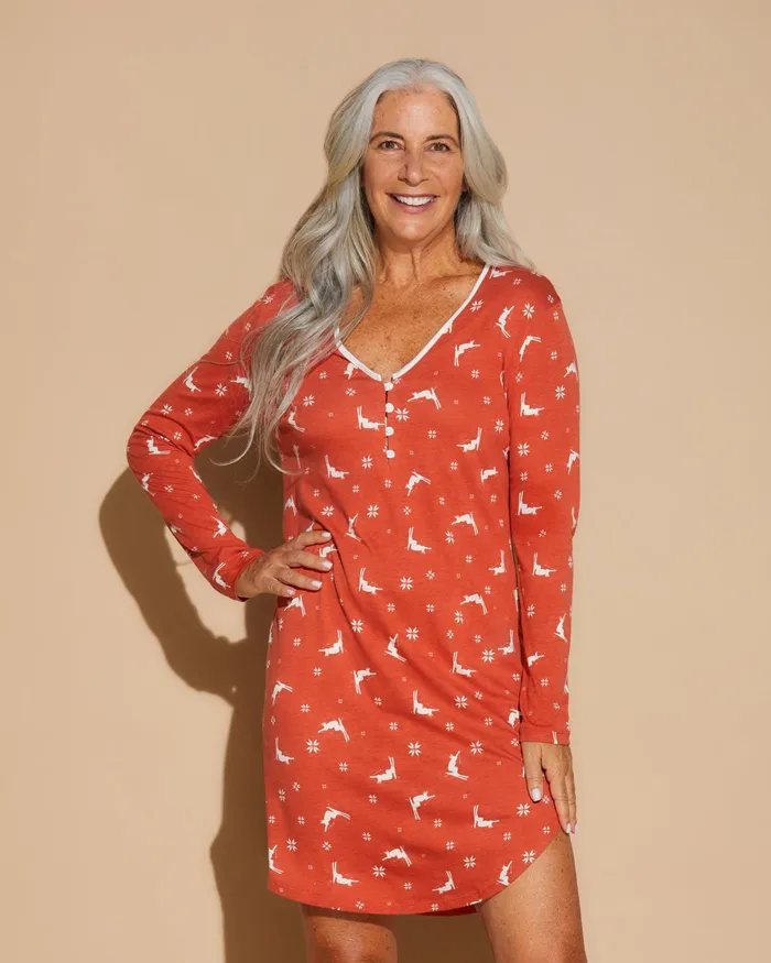 Sleep Shirts Women Cosabella Ski Trip Long Sleeve Sleepshirt Sahara Ski