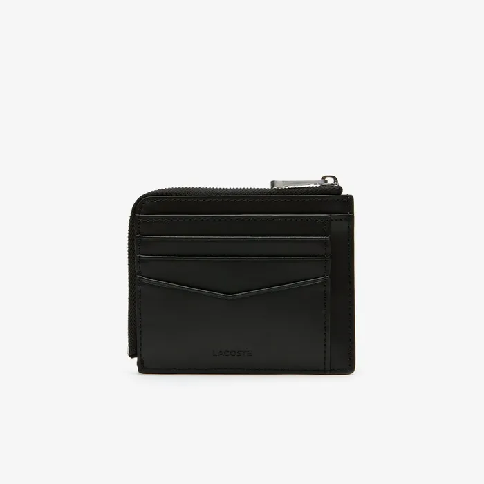 Small Leather Goods Lacoste Mens Chantaco Matte Piqu Leather Zip 4 Card Holder Black Gift Ideas