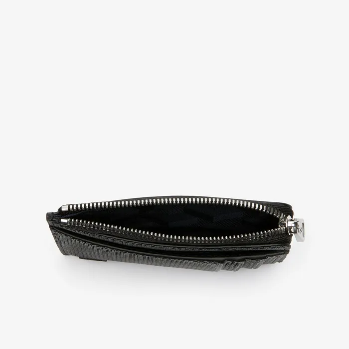 Small Leather Goods Lacoste Mens Chantaco Matte Piqu Leather Zip 4 Card Holder Black Gift Ideas