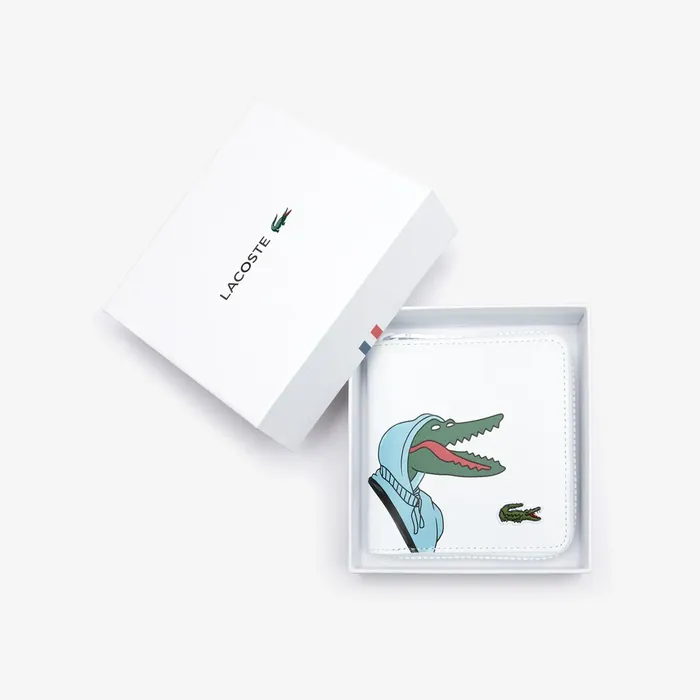 Small Leather Goods Lacoste Mens x JeanMichel Tixier Fun Printed Leather Zippered Wallet Jog Croc Gift for Friend
