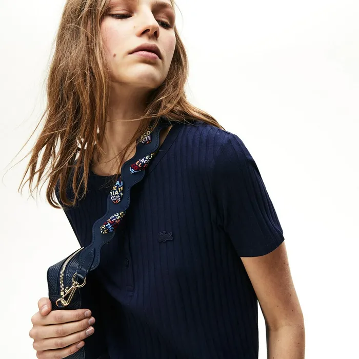 Small Leather Goods Lacoste Womens Braided Leather Shoulder Strap Peacoat Multico Gift 4 You
