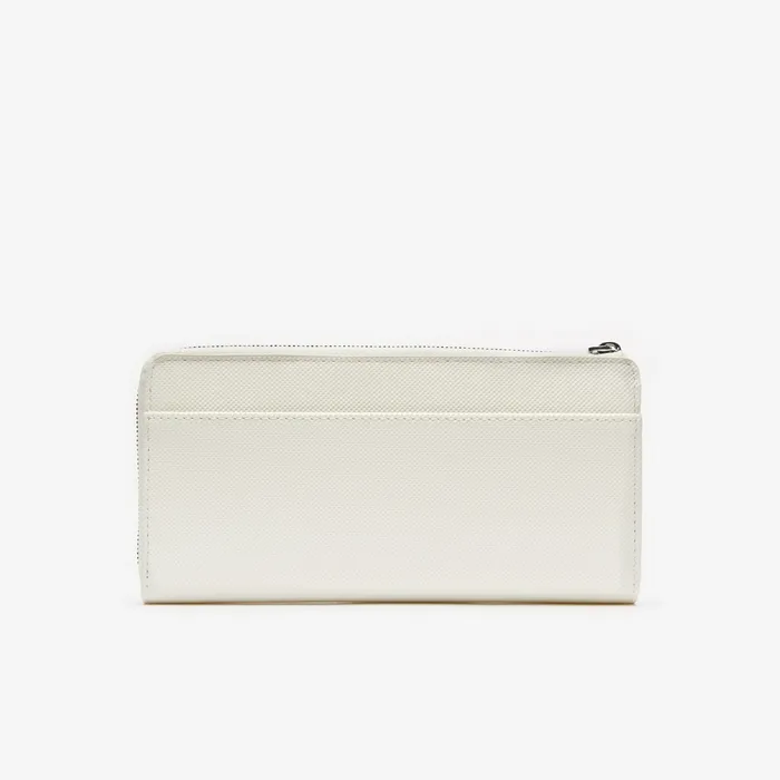 Small Leather Goods Lacoste Womens Daily Classic Coated Canvas 10 Card Zip Wallet Marshmallow On Sale