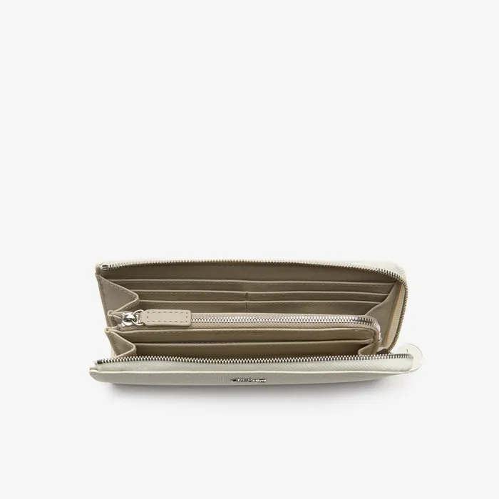 Small Leather Goods Lacoste Womens Daily Classic Coated Canvas 10 Card Zip Wallet Marshmallow On Sale