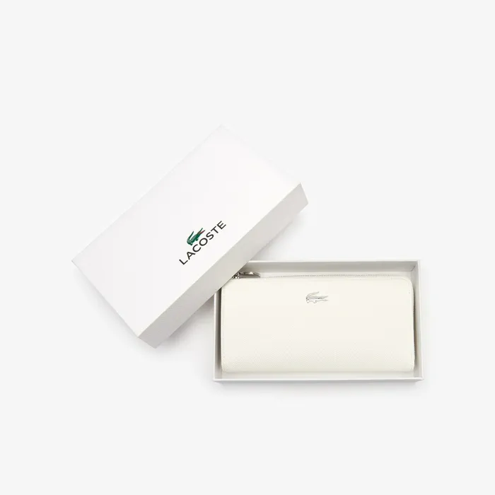 Small Leather Goods Lacoste Womens Daily Classic Coated Canvas 10 Card Zip Wallet Marshmallow On Sale