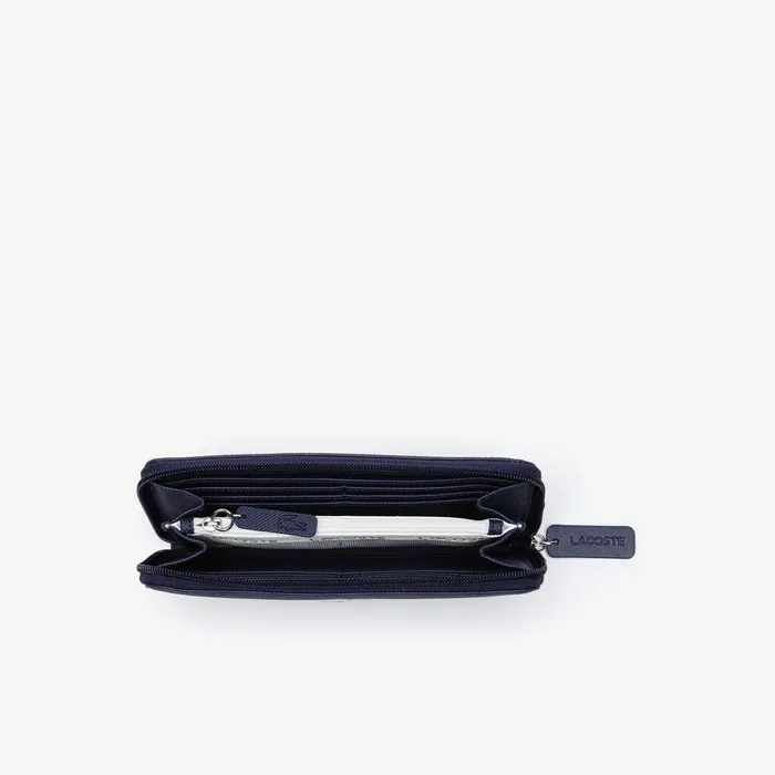 Small Leather Goods Lacoste Womens L1212 Concept Petit Piqu 12 Card Zip Wallet Eclipse Casaul