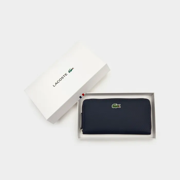 Small Leather Goods Lacoste Womens L1212 Concept Petit Piqu 12 Card Zip Wallet Eclipse Casaul