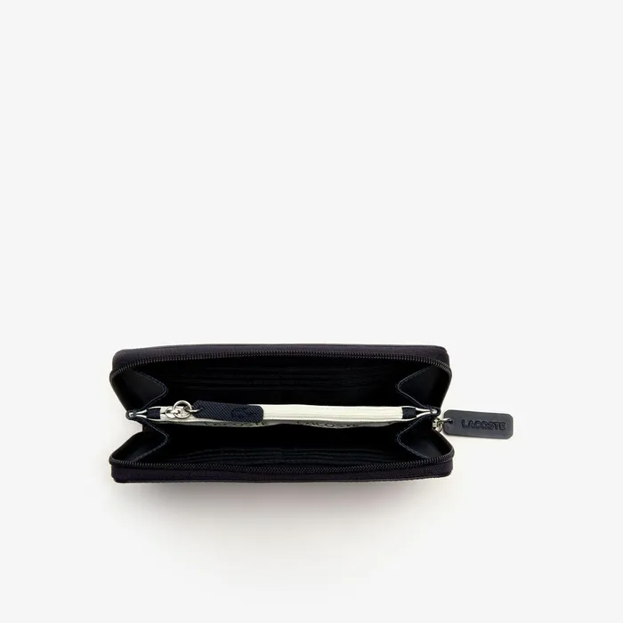 Small Leather Goods Lacoste Womens L1212 Concept Petit Piqu 12 Card Zip Wallet Eclipse Casaul