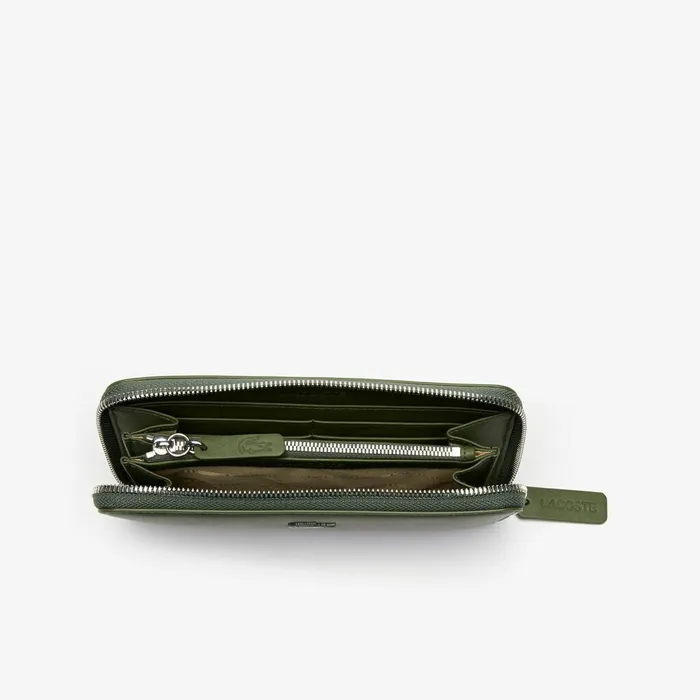 Small Leather Goods Lacoste Womens L1212 Leather 8 Card Zip Wallet Cypress Gift Ideas