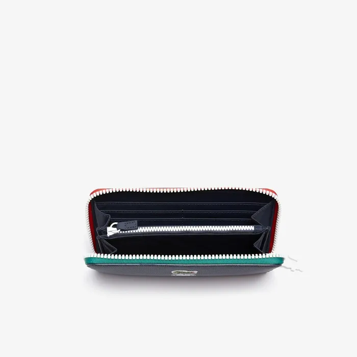 Small Leather Goods Lacoste Womens Roland Garros Contrast Interior Zippered Wallet Peacoat Verdant Green Mol Cheap On Sale