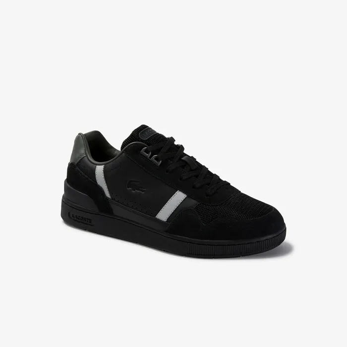 Sneakers Lacoste Mens TClip Leather and Suede Sneakers BlackGrey Gift Ideas