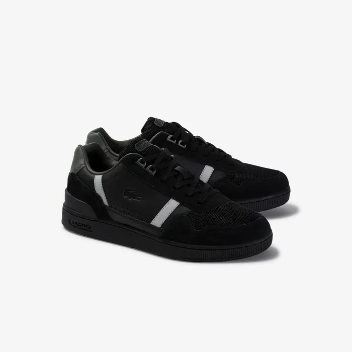 Sneakers Lacoste Mens TClip Leather and Suede Sneakers BlackGrey Gift Ideas
