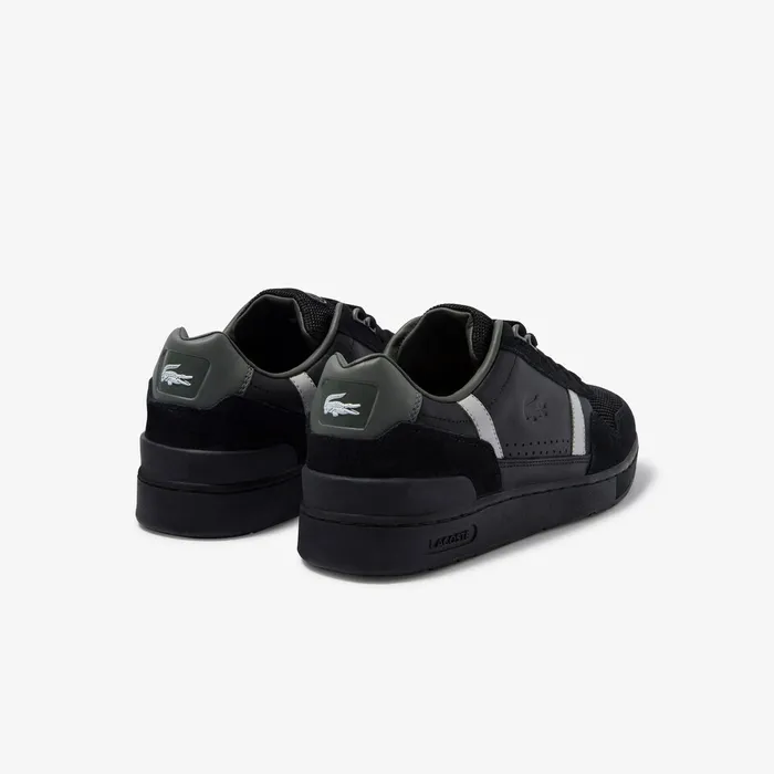 Sneakers Lacoste Mens TClip Leather and Suede Sneakers BlackGrey Gift Ideas