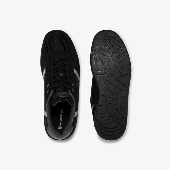 Sneakers Lacoste Mens TClip Leather and Suede Sneakers BlackGrey Gift Ideas