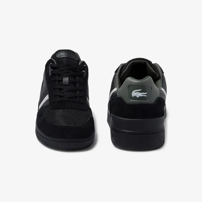 Sneakers Lacoste Mens TClip Leather and Suede Sneakers BlackGrey Gift Ideas