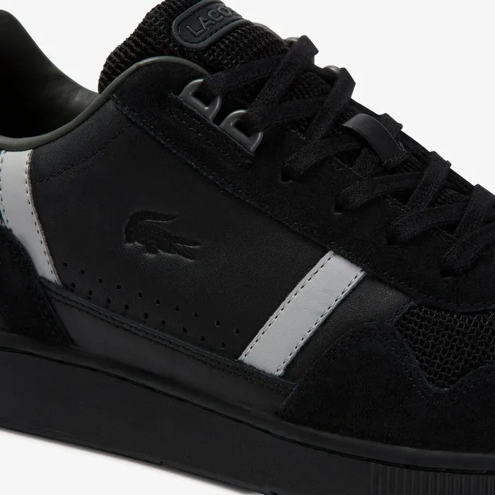 Sneakers Lacoste Mens TClip Leather and Suede Sneakers BlackGrey Gift Ideas