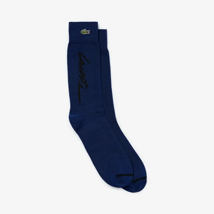 Socks Lacoste Mens Unisex LIVE Signature Print Socks Navy BlueBlack Outlet Factory