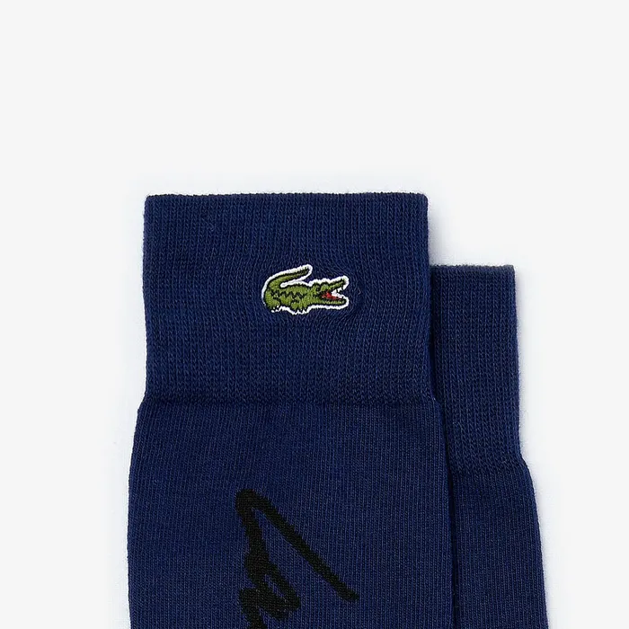 Socks Lacoste Mens Unisex LIVE Signature Print Socks Navy BlueBlack Outlet Factory