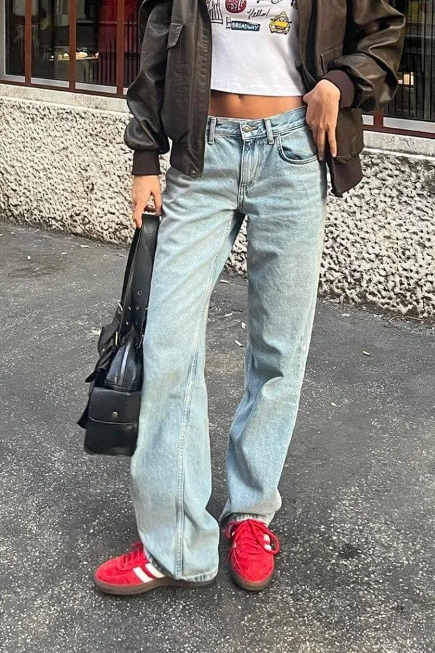 Straight Jeans Women Subdued Denim