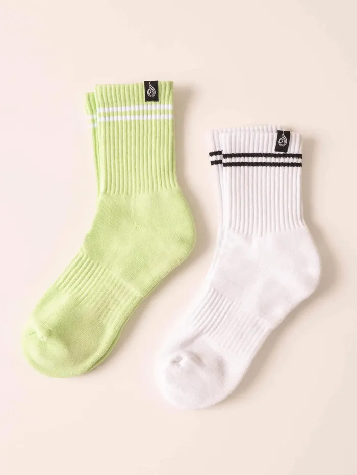 Stripe Crew Socks 8211 WhiteLime Women Ryderwear Socks