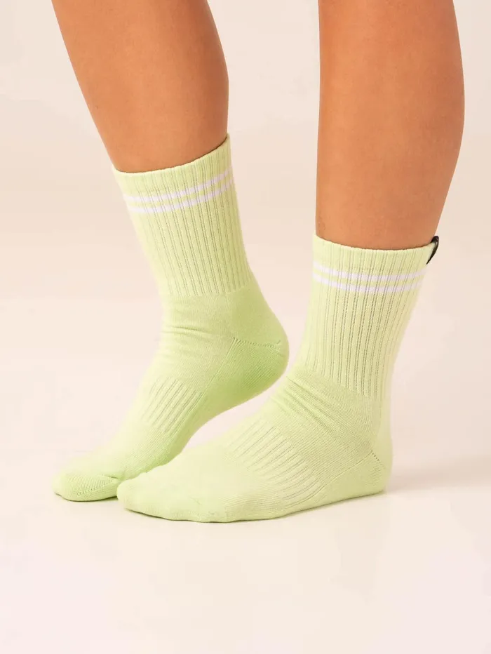 Stripe Crew Socks 8211 WhiteLime Women Ryderwear Socks