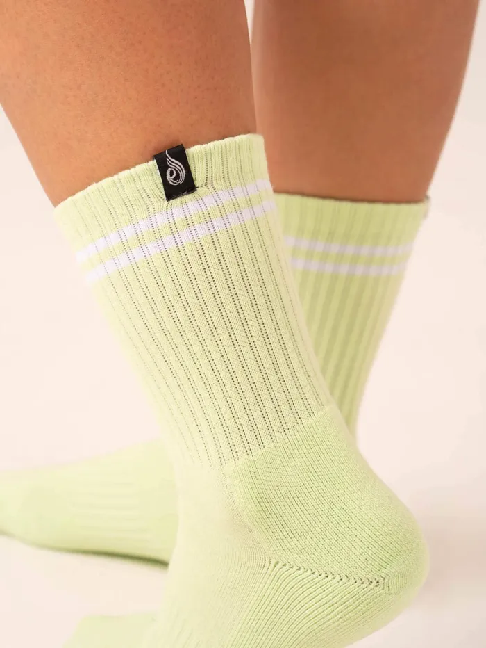 Stripe Crew Socks 8211 WhiteLime Women Ryderwear Socks