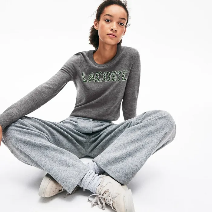 Sweaters and Sweatshirts Lacoste Womens Croco Magic Wool Sweater Grey For Sale Online