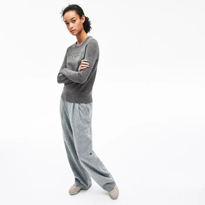 Sweaters and Sweatshirts Lacoste Womens Croco Magic Wool Sweater Grey For Sale Online